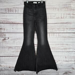 KanCan Y2K Jeans 25 Black Ultra High Rise Extreme Flare Distressed Frayed Hem